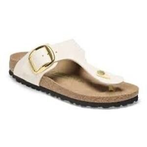 Birkenstock Gizeh Big Buckle Sandles Vegan Cream Canvas Gold Buckles Size 41/10